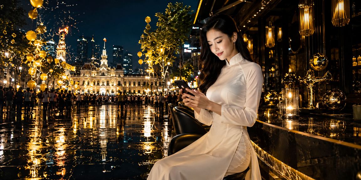 Người dùng tại TP.HCM trải nghiệm live casino trên điện thoại với trang phục áo dài truyền thống