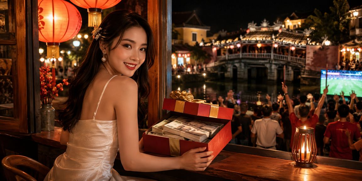 Khách hàng ngồi tại quán cà phê Hội An theo dõi kèo thể thao trực tuyến vào buổi tối